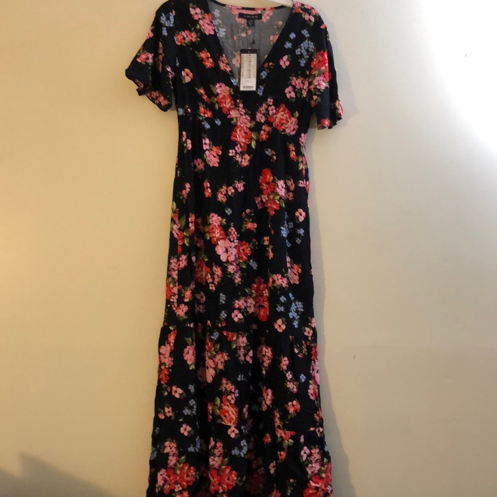Amisu  floral maxi dress short sleeve